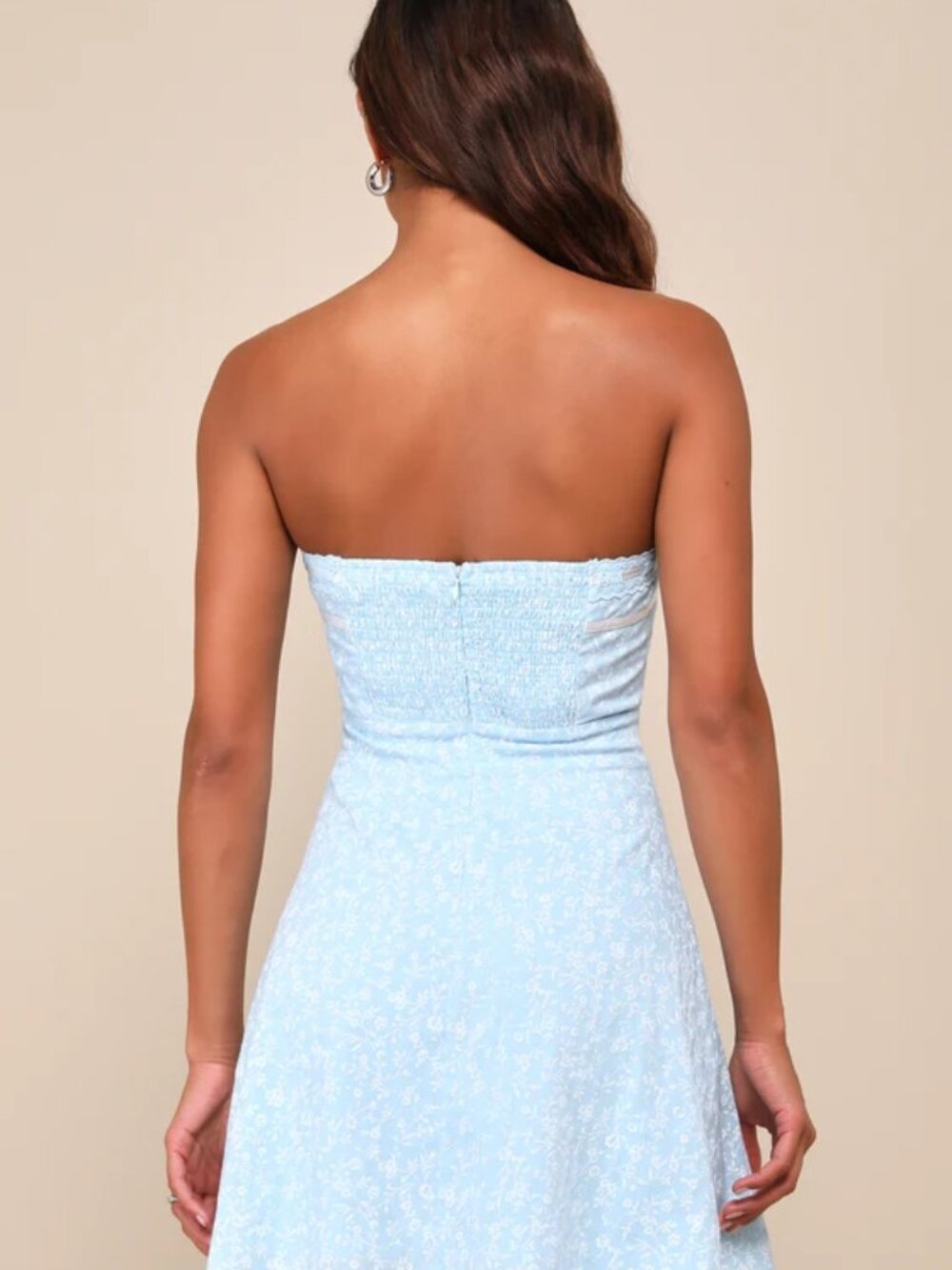 Lulus Precious Babe Floral Ribbon Strapless Mini Dress NWT Light Blue Sz Medium - Picture 3 of 10